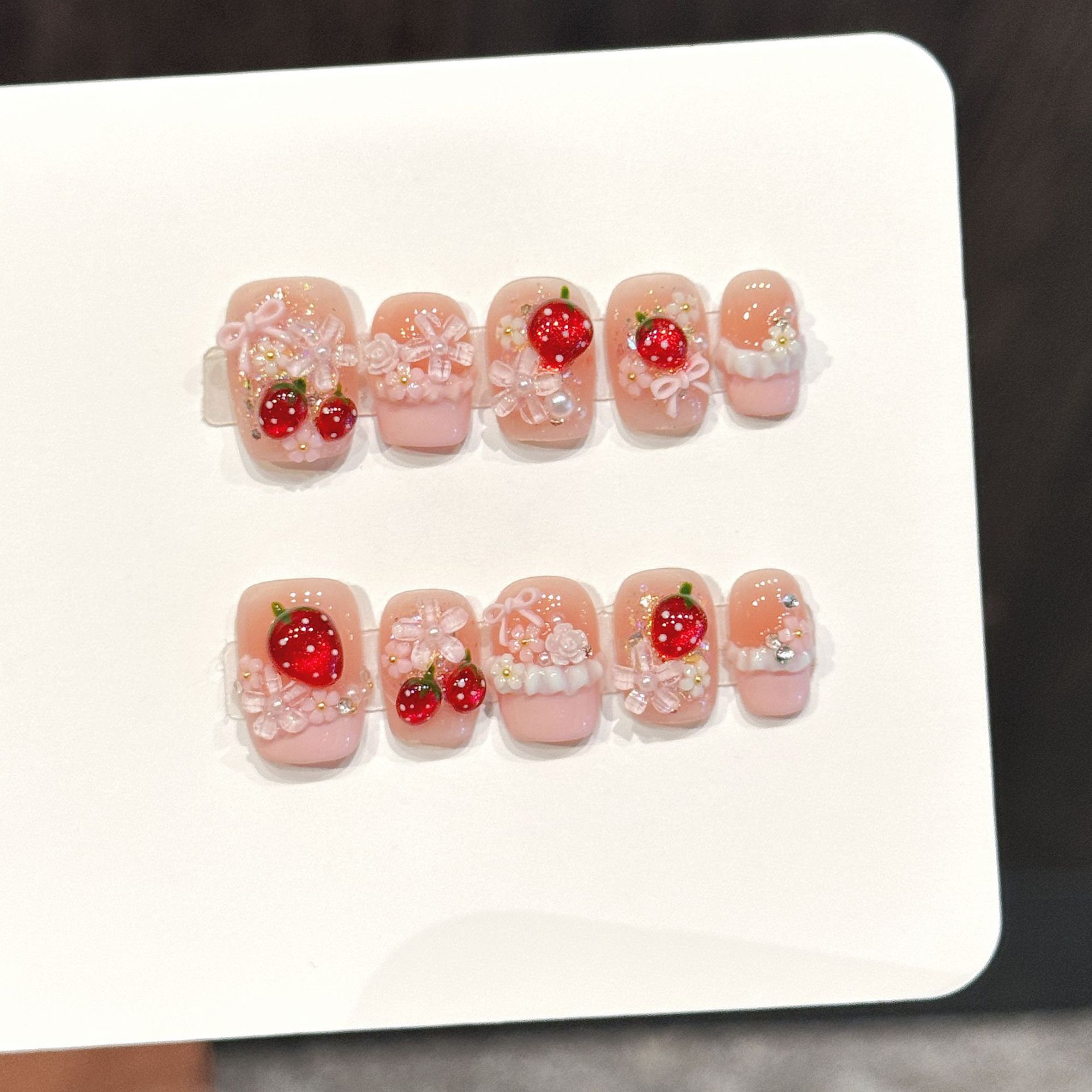 Resin Art Flower - 10pcs Cute Red Strawberry Press On