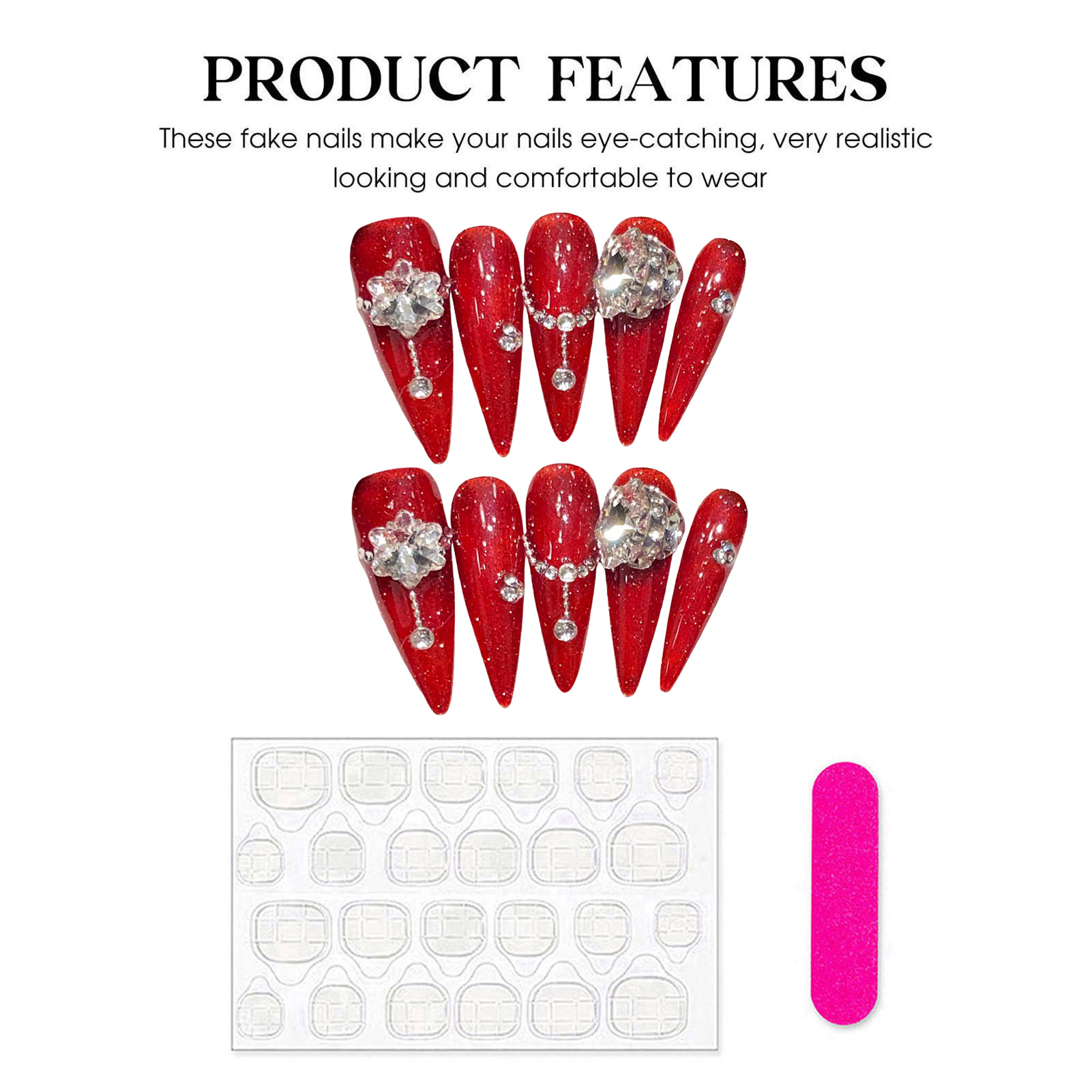 10pcs Handmade Red False Nails - Resin Art Flower recension och pris
