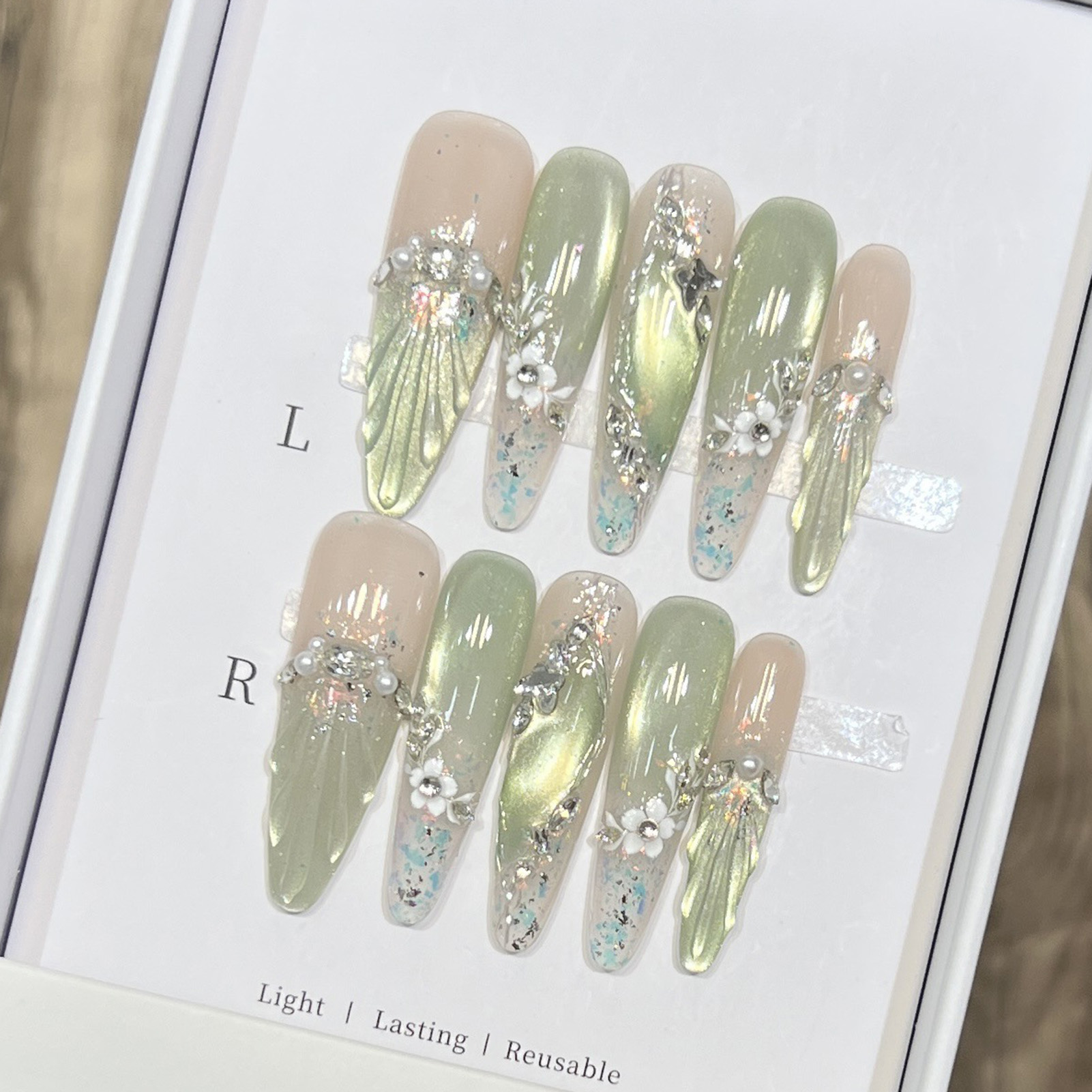 10pcs Long Almond Fake Nails T - Resin Art Flower recension och pris