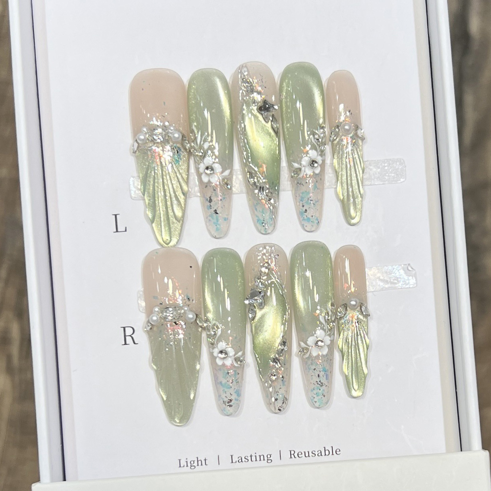 10pcs Long Almond Fake Nails T - Resin Art Flower recension och pris