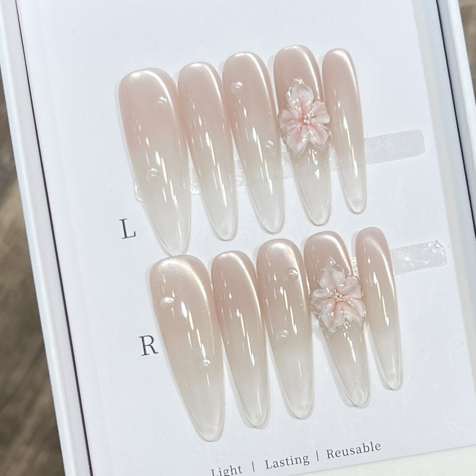 10pcs Long Almond Fake Nails T - Resin Art Flower recension och pris