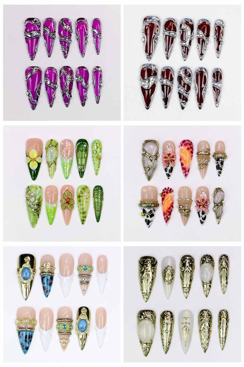 10Pcs Long Stiletto Press-On N - Resin Art Flower recension och pris